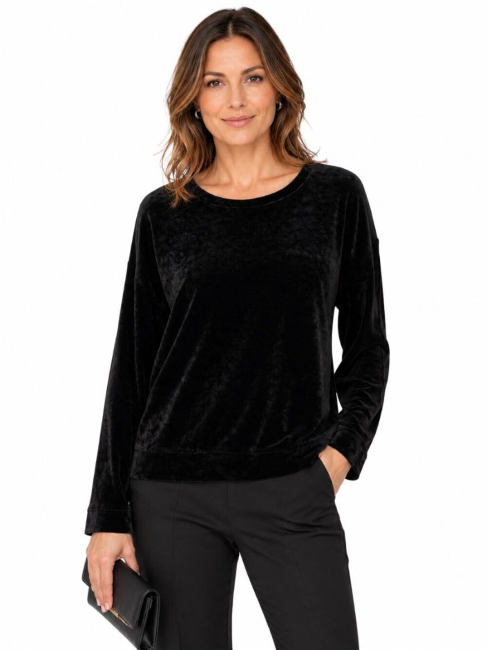 Majestic Filatures Women's Black Velvet Top Deluxe Teeshirt Boxy Size 3 / M